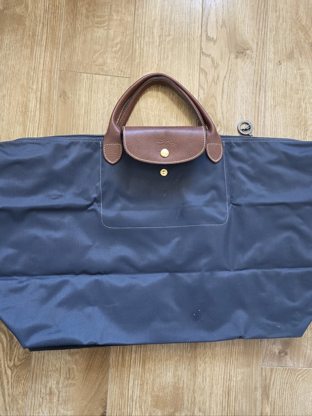 LONGCHAMP "Le Pliage" Foldable Tote Classic Forest Green, Cognac Leather Handles